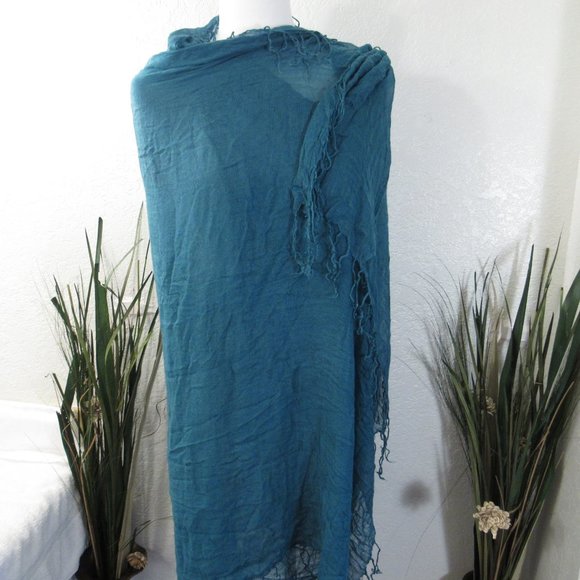 Teal Lightweight Fringe Scarf - Picture 5 of 5